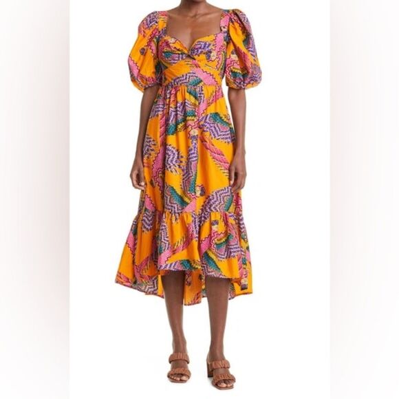 FARM RIO Beaded Macaws Cotton Midi Dress In Multi S NWOT - Picture 1 of 13